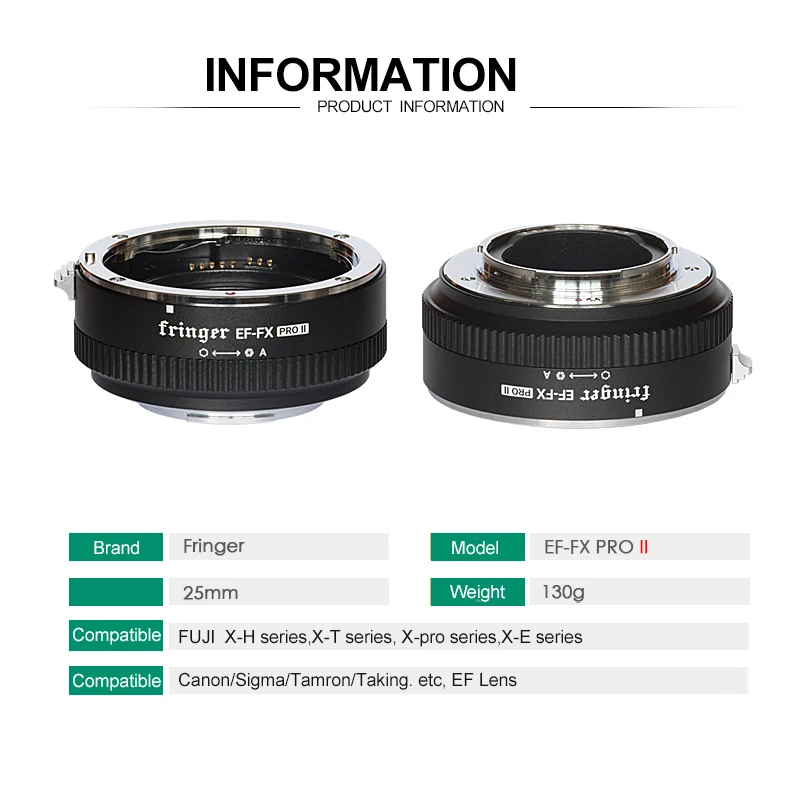 Fringer EF-FX2 Pro II Auto Focus Mount Lens Adapter Built-in Electronic Aperture for Canon EOS Sigma Lens To Fujifilm FX