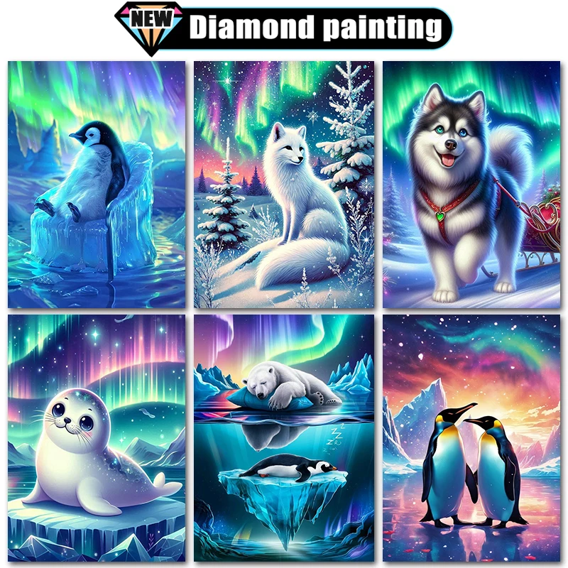 الوافدين الجدد الماس الفن اللوحة أورورا الكلب البطريق الثعلب ختم ديكور المنزل كامل مربع ومستدير فسيفساء التطريز عبر غرزة بيع