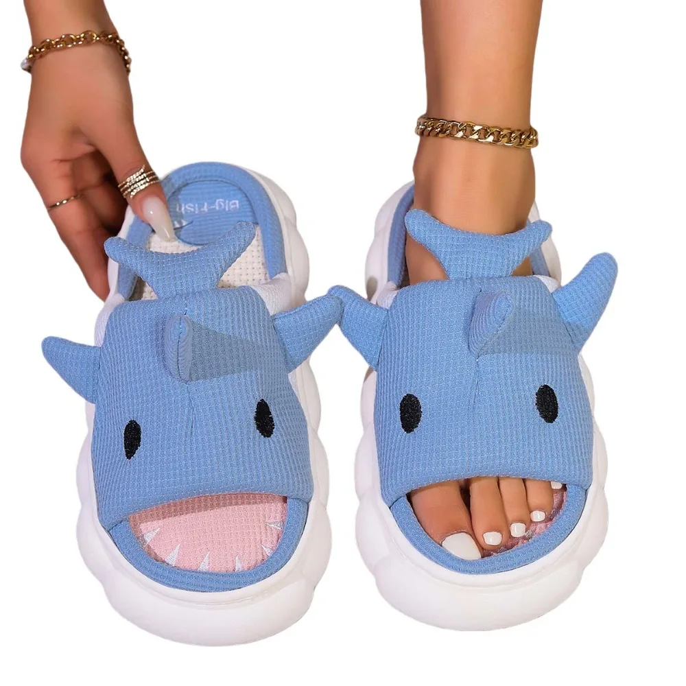 

Cloudy Sharks Slipper Shark Plush Slippers Open-toe Slides Loafers Animals Winter Slippers Funny Winter Shoes Linen Slippers