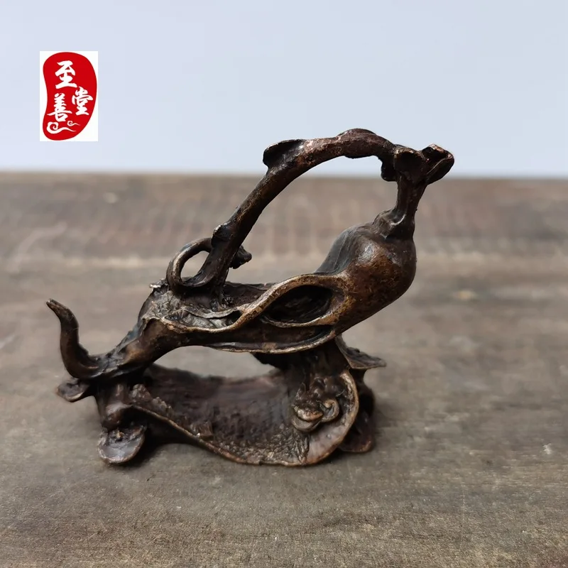 Antique Collection: Old Patina Alloy Copper Living Room Decorative Ornament - Ginseng Ruyi6x5.5CM