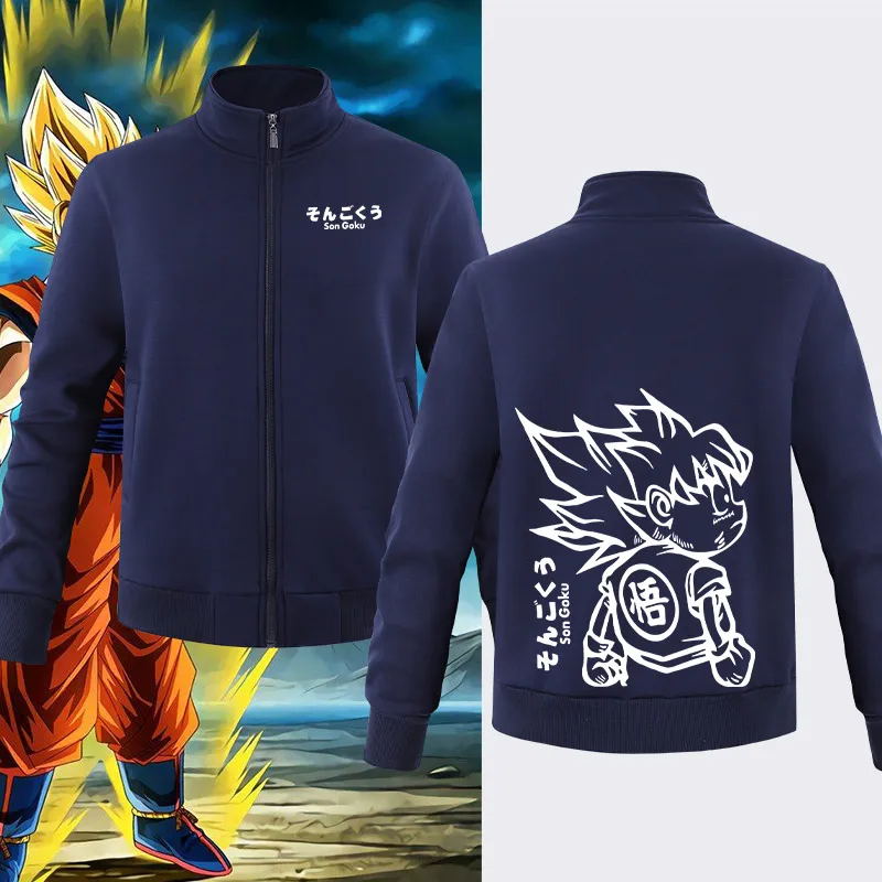 

Casual Loose Fit Zip up Hoodie Men's Basic Layering Jaet Goku Cartoon Print Streetwear Sle Cotton Sweatirt