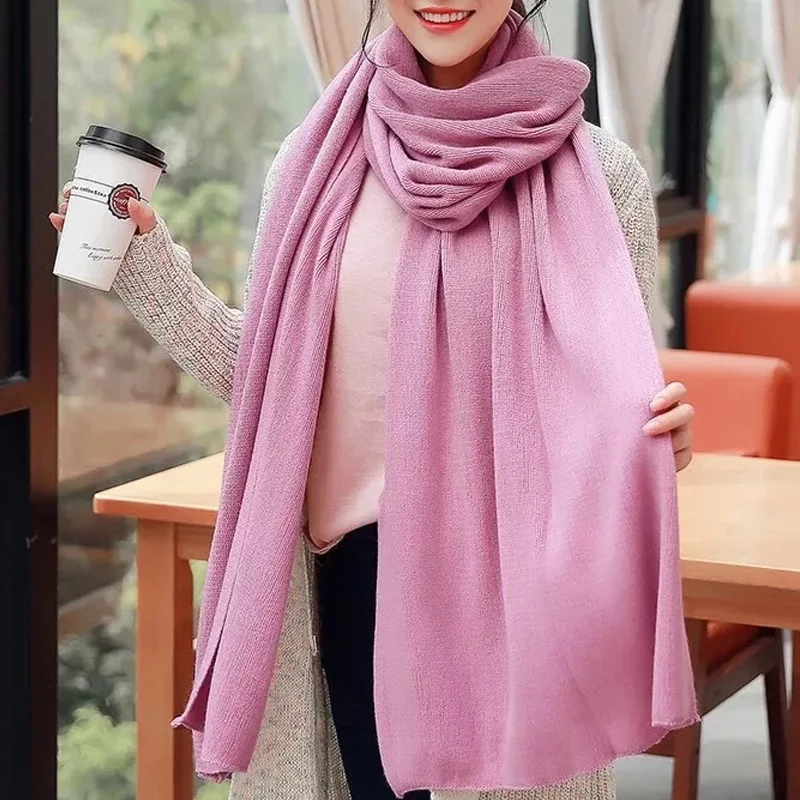 JulyPalette Solid Cashmere Knitted Scarf Women 2022 Autumn Winter Pashmina Shawl Wrap Female Long Warm Scarves Bandana 17 Colors