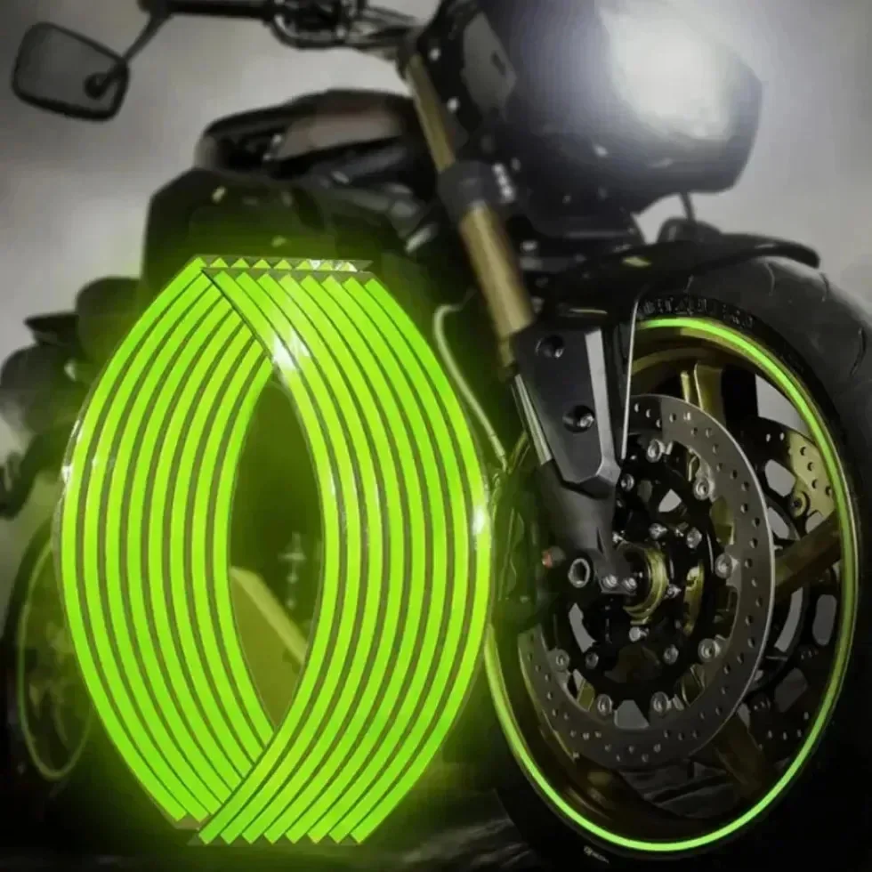 16pcs 18'' Reflective Motorcycle Bicycle Wheel Rim Decorative Stripe Car Motorbike Fluorescent Stickers Tire Ornamental Strips