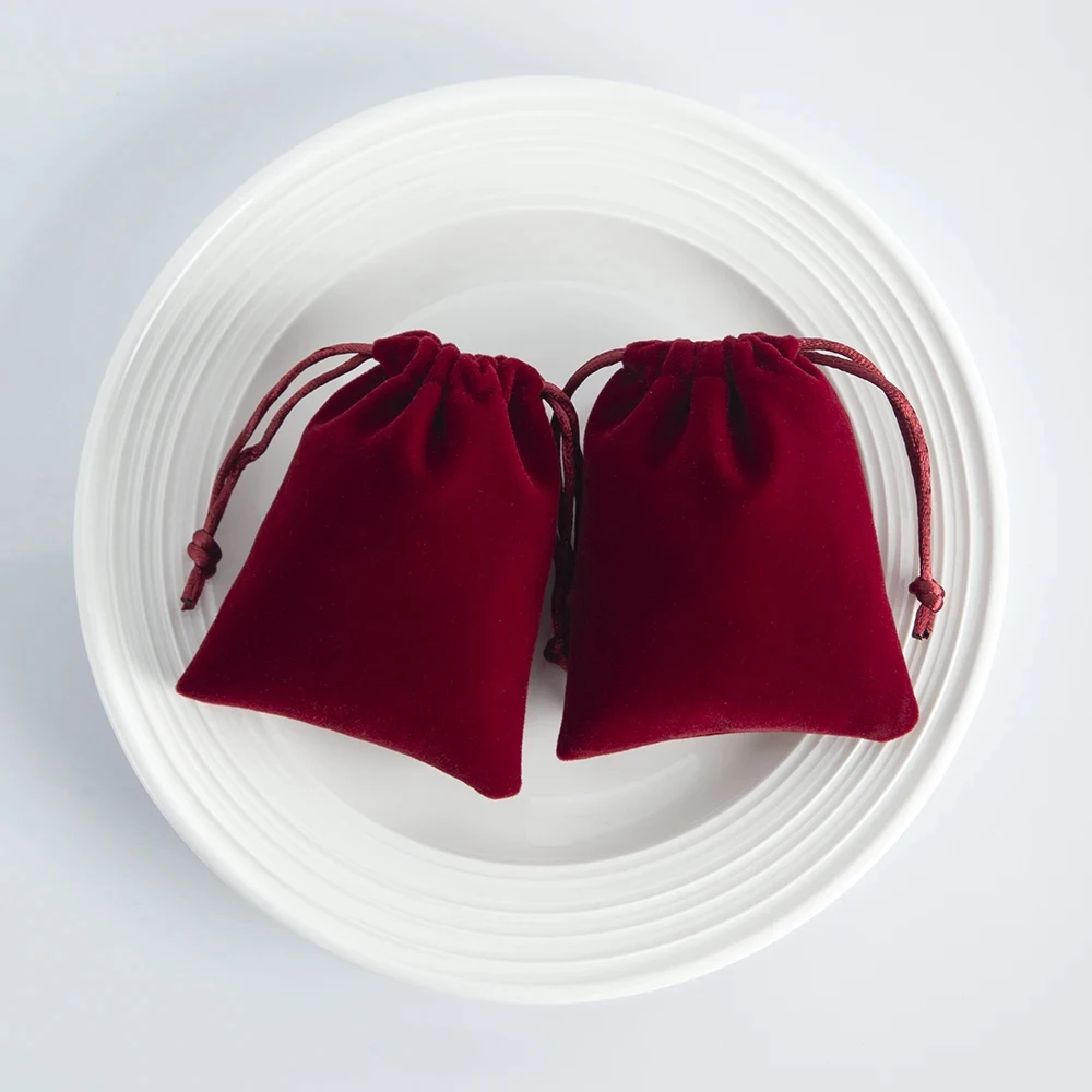 

5Pcs Wine Red Jewelry Drawstring Velvet Packaging Gift Bag Chic Wedding Favor Mariage Bag Makeup Lipstick Pouch Organizer