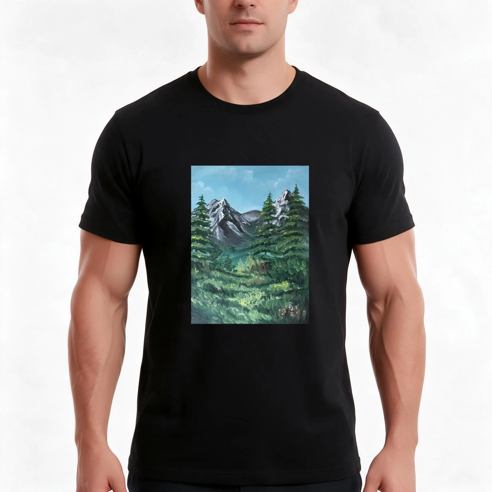 Mountain Range in Spring T-Shirt, Summer Casual Cotton Tee, Oversized Streetwear Tops, Vintage Graphic Print, Unisex Men Women