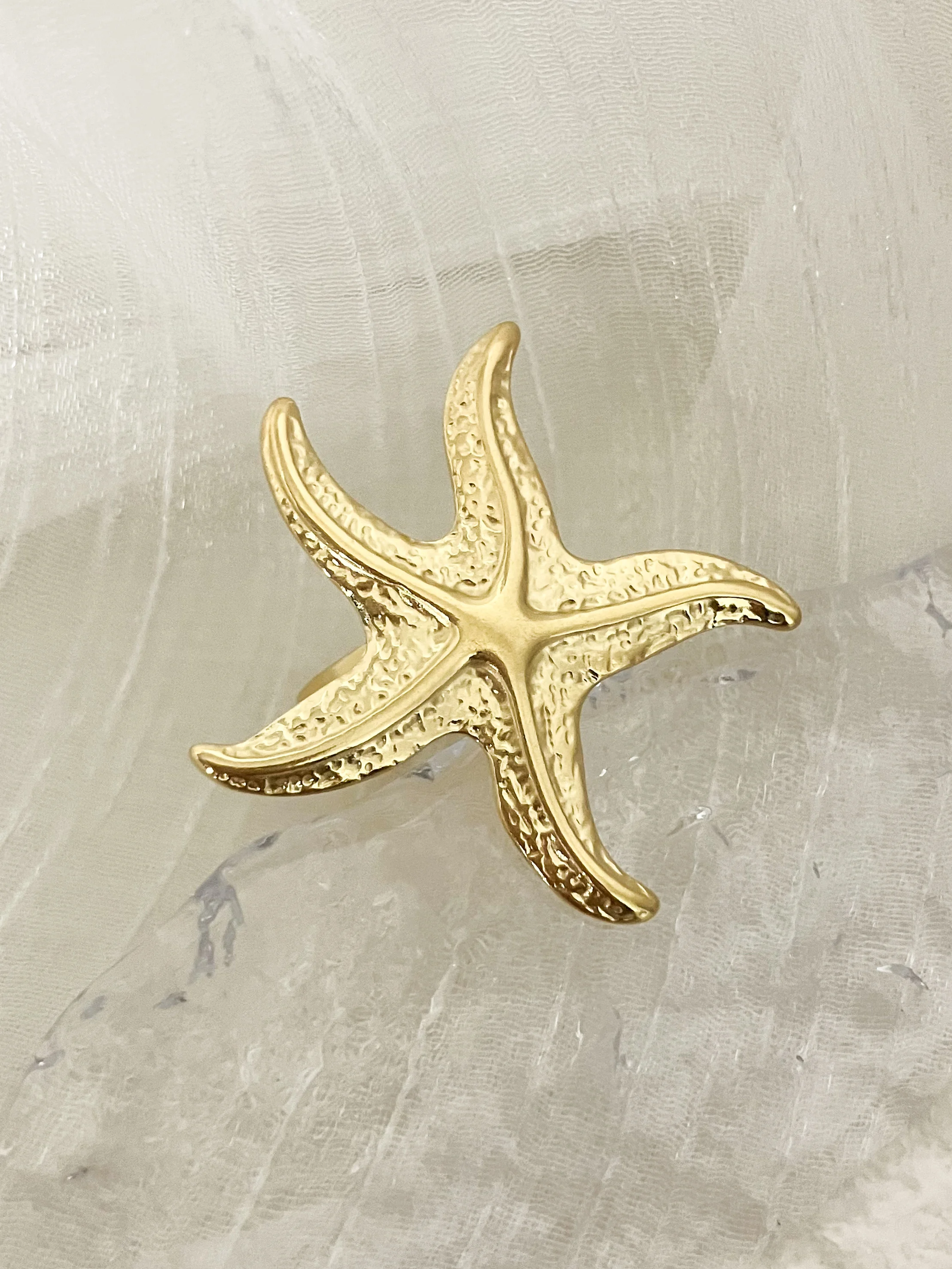 A Summer French Fashion Vintage Stainless Steel Women\'s Starfish Open Ring Gathering Travel Gift Vacation Date