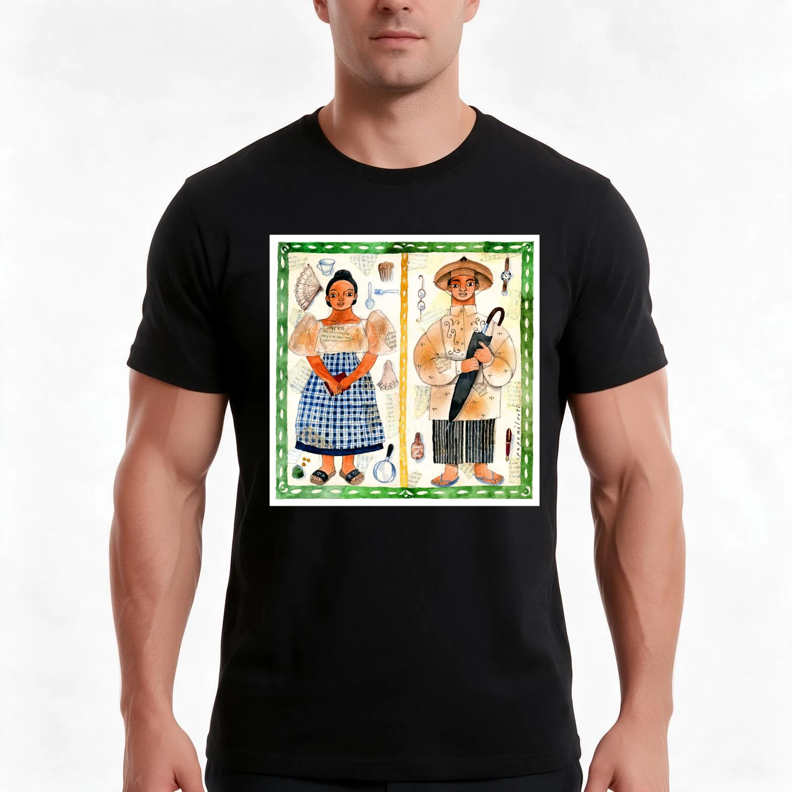 Filipino and Filipina illustrated by Robert Alejandro T-Shirt Summer Casual Cotton Tee Oversized Streetwear Tops 100% Cotton