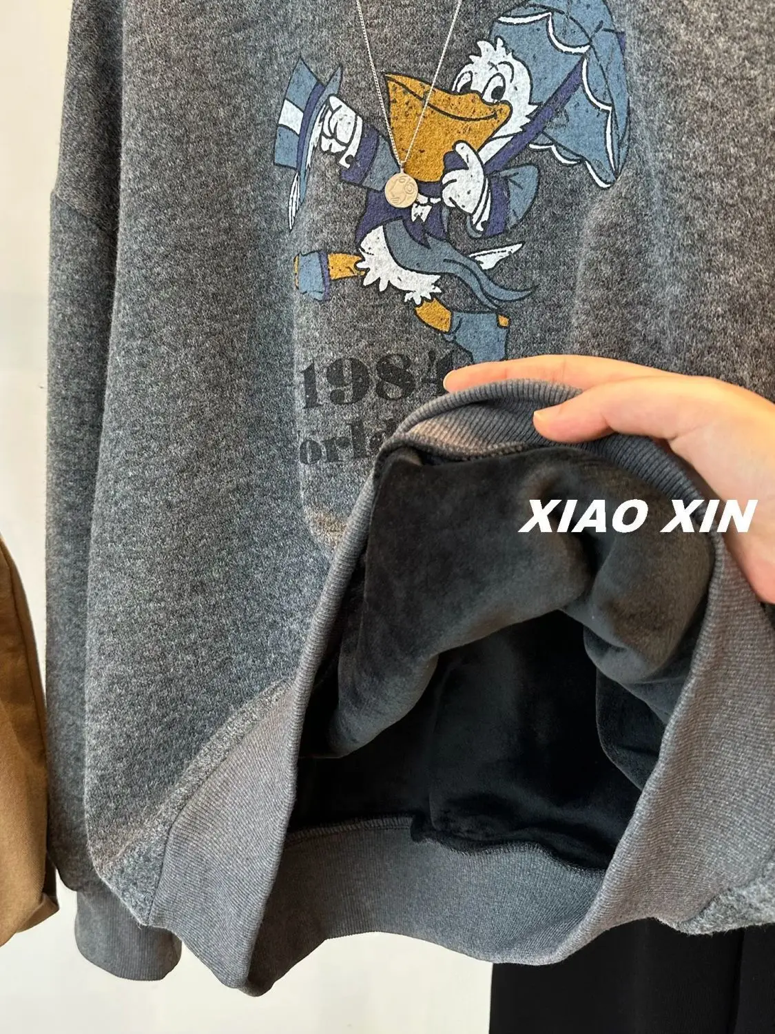 Extra Large 300 Pou Umbrella Print Fce Lined Sweatirt Women's Autumn Winter Ultra Soft Warm Velvet Top Korean Sle