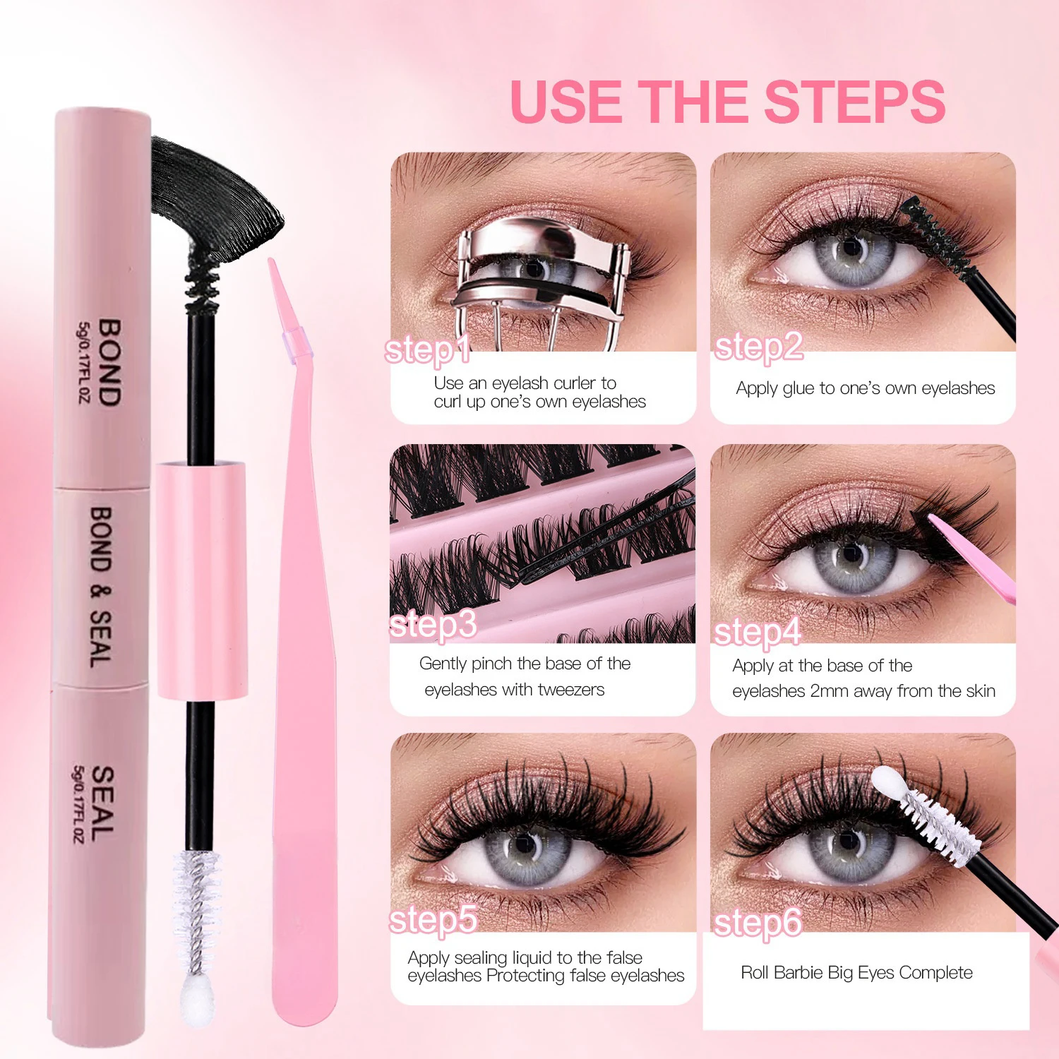 Juego de 200 grupos de pestañas postizas de imitación de visón - Rollo C, longitud mixta 10-16 milímetros, con pinzas integradas