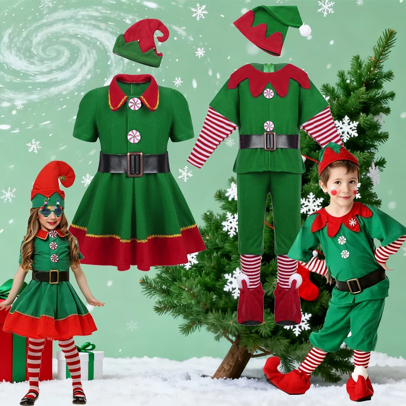 

2025 Christmas Santa Claus Costume Girls Cosplay Dress Boys and Girls Carnival Party Christmas Outfit Kids Xmas Clothes Set