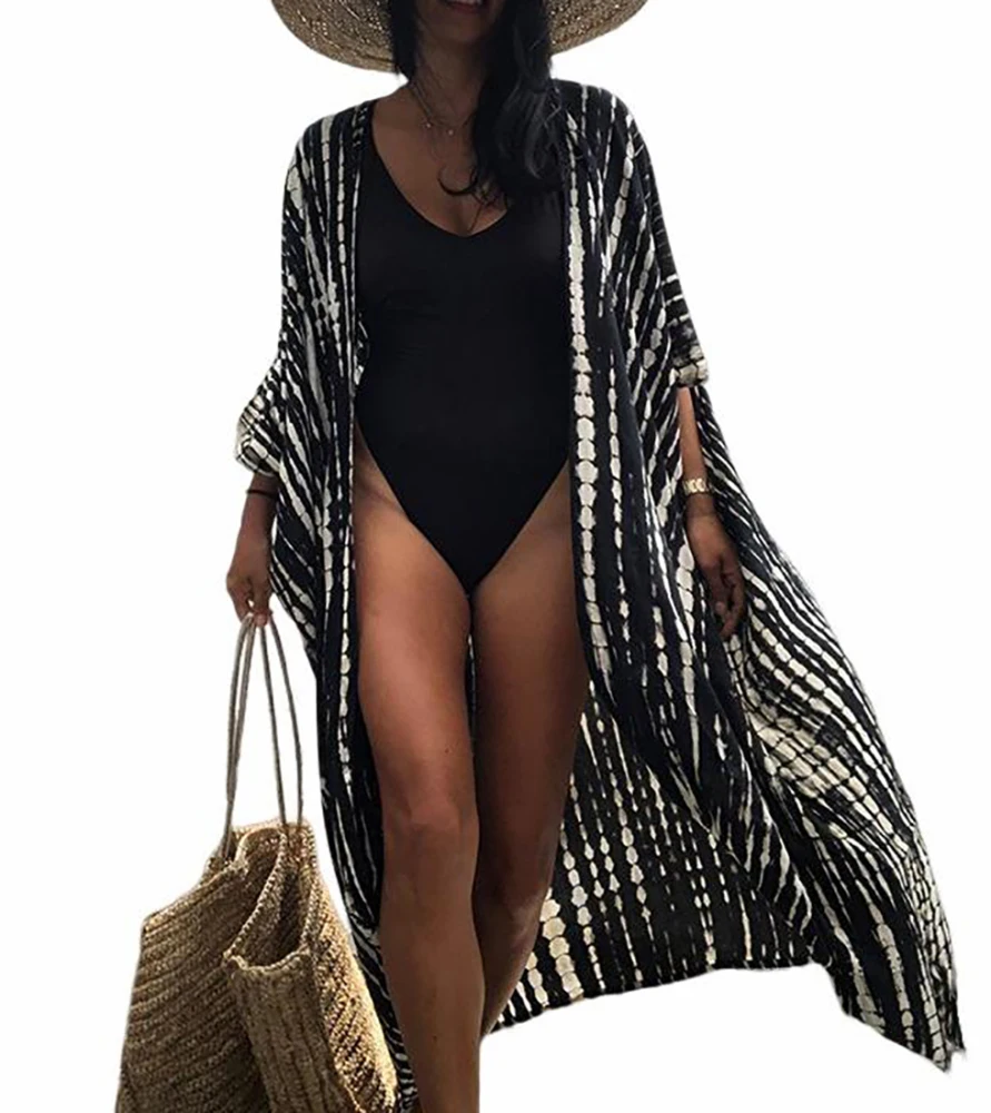 

Women's Swimsuit Cover Ups Summer Half Sleeve Tie Dye Printed Cardigan Casual Oversized Open Front Long Kimono