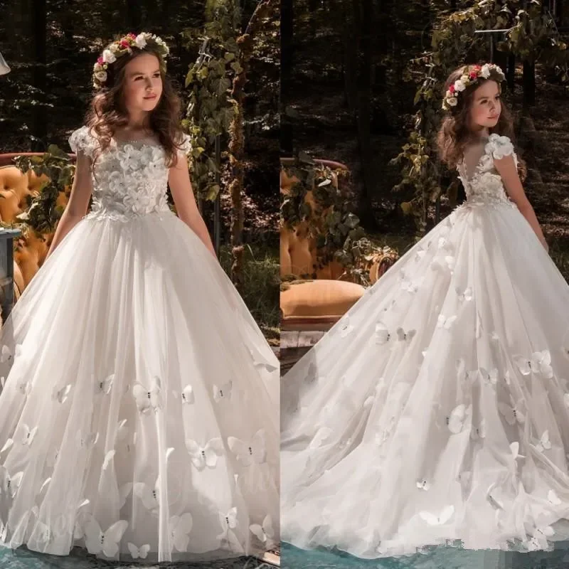 Vestidos de flores para niña, vestido de princesa sin mangas, cuello redondo, longitud hasta el suelo, línea A, boda, dama de honor, primera comunión