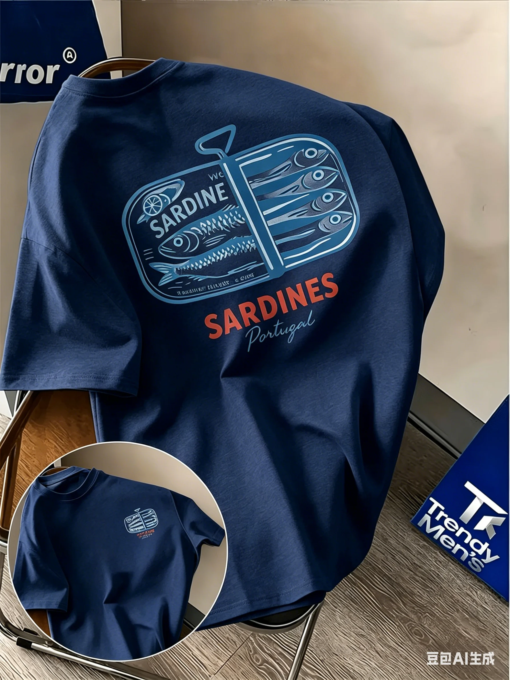 Portuguese Sardine Canned Food Retro Print Summer Cuisine-themed Loose Comfortable Short-sleeved T-shirt for Men Fashion Print