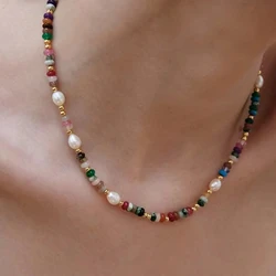 Loe | Agate Freshwater Pearl Bracelets for Women.and Girl. Natural Stone Charm Jewelry.1Pcs.Rainbow. Stainless Steel.Boho New