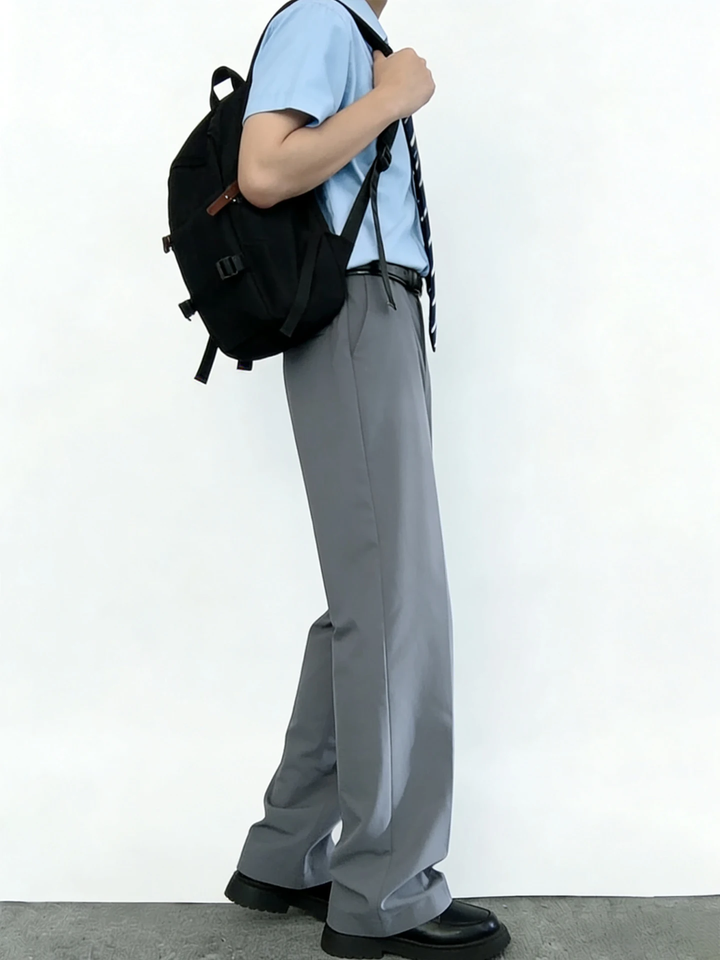 

Casual Straight Leg Uniform Pants Unisex Extended Length Slim Fit Light Grey Color Polyester Youth Fashion Autumn Wear