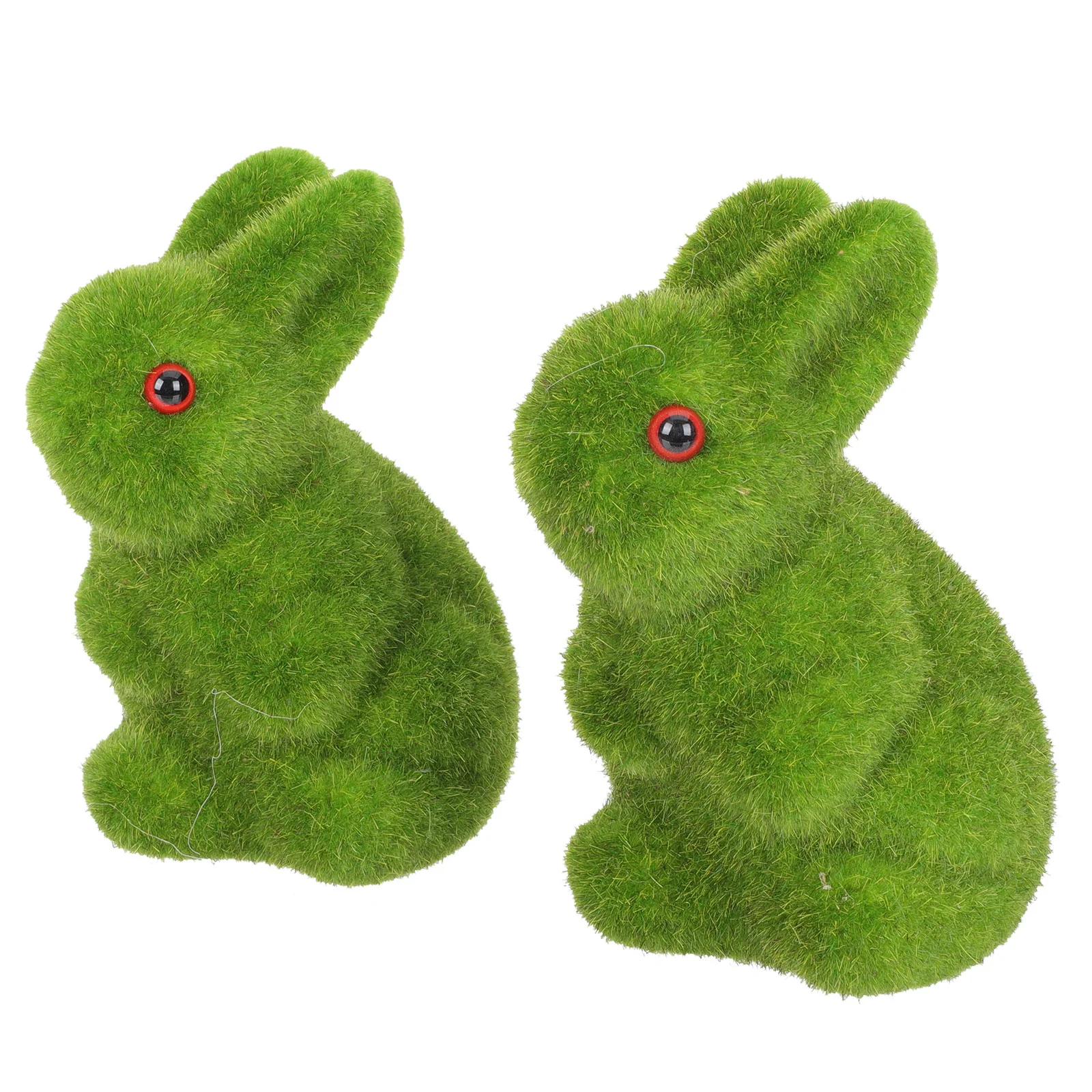 

2 Pcs Easter Flocked Bunny Decorative Craft Sculpture Model Animal Showcase Flocking Statue