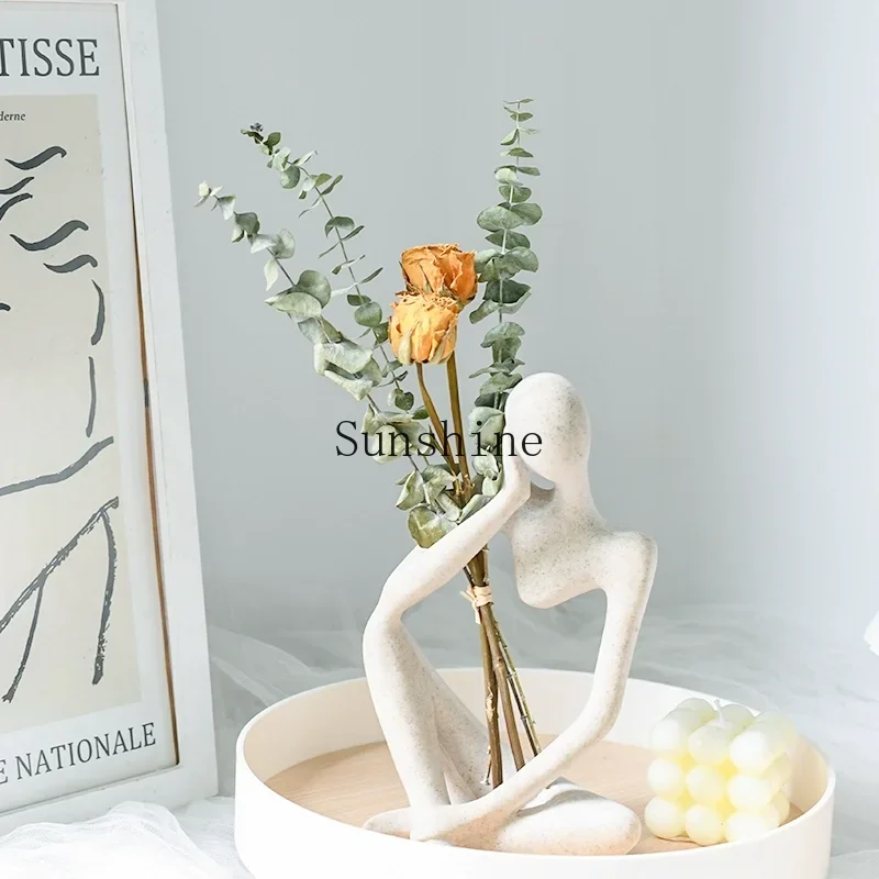 

Nordic dried flowers bouquet abstract art figure statue resin desktop living room flower arrangement