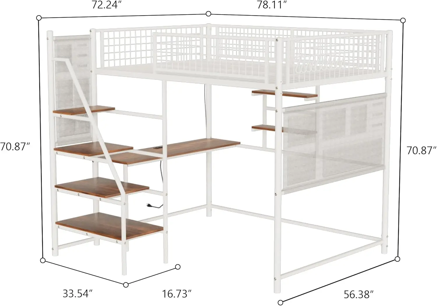 Metal Loft Bed Full Size, Heavy Duty Metal Loft Bed Frame With Staircase, Built-In Charging Station And Led Lighting For