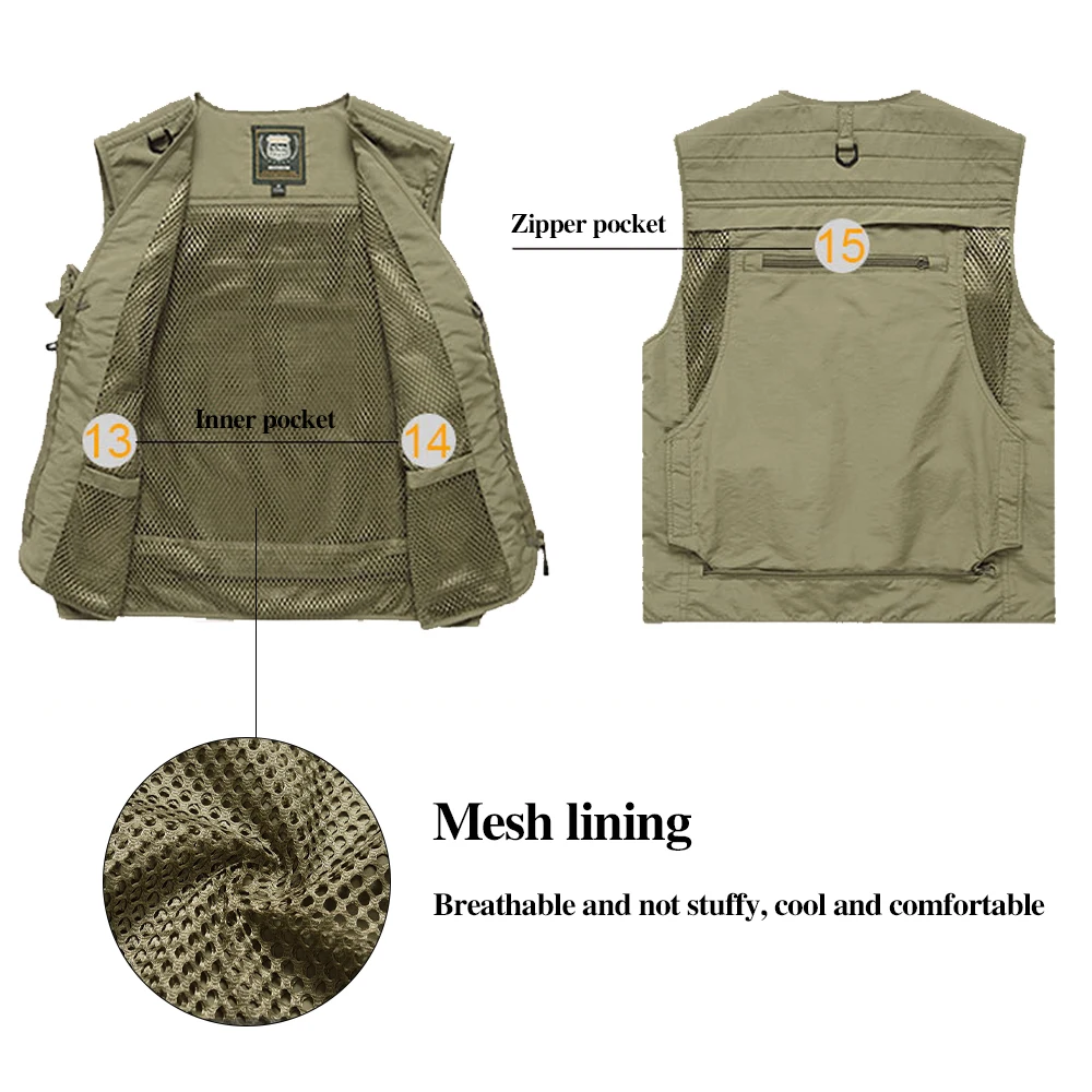Safety Vest Man Working Clothes Multi Pocket Photography Hiking Fishing Breathable Mesh Hi Vis Work Vest
