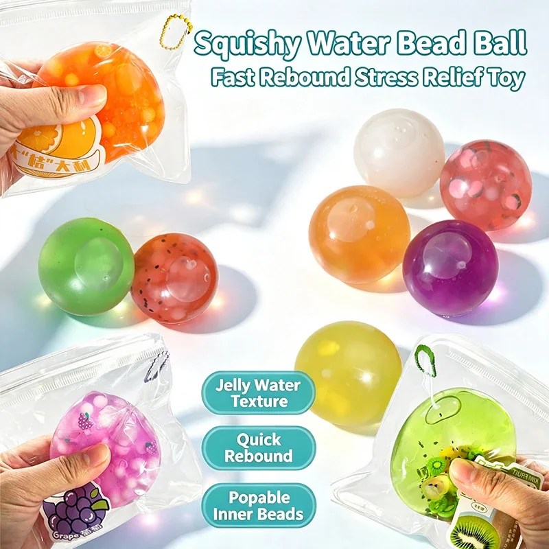7 Styles Fruit Water Bead Squishy Pectin Jelly Squeeze Ball Quick Rebound Popable Bead Fidget Toy Adult Mood Calming Accessory