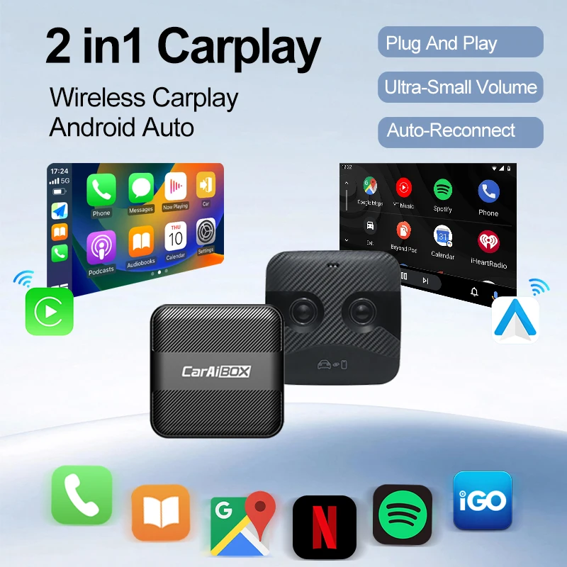 

Wireless Android Auto 5G WIFI 2 In 1 Carplay AI Box AI Smart Box Car Intelligent Systems Plug And Play For VW Toyota Nissan Benz