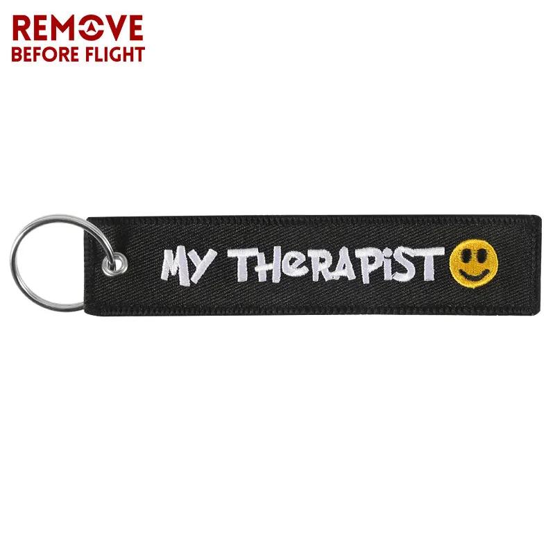 5PCS MY THERAPiST Embroidery Keychain Motorcycles Car Key Chain Men Women Aircrafe Travel Fashion Key Holder Keyrings