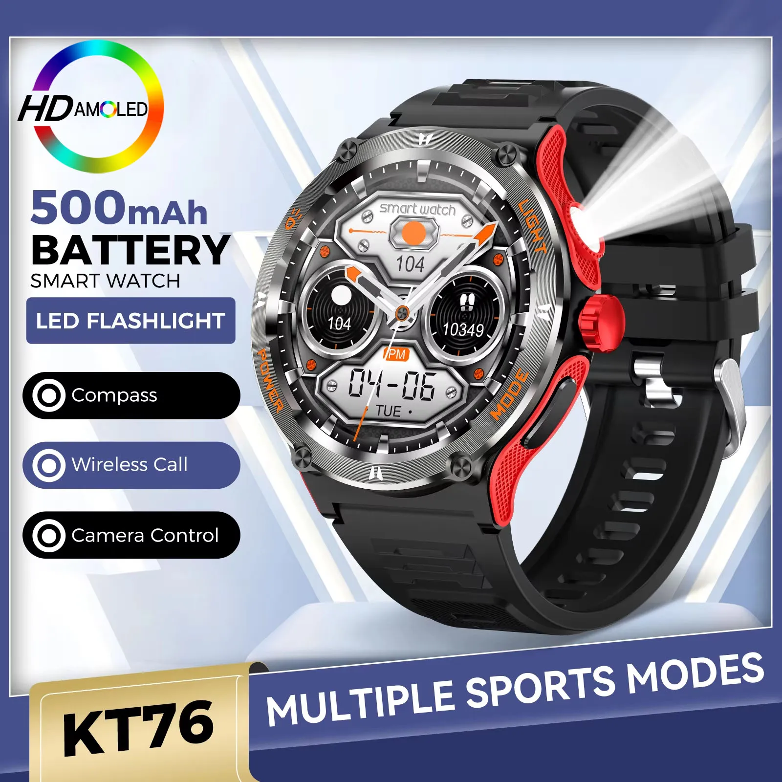 

2025 Новый 1,53-дюймовый HD-экран, уличный светодиодный фонарик, компас, SmartWatch BT Call, 3ATM, GPS, анализ спорта и здоровья, мужские умные часы