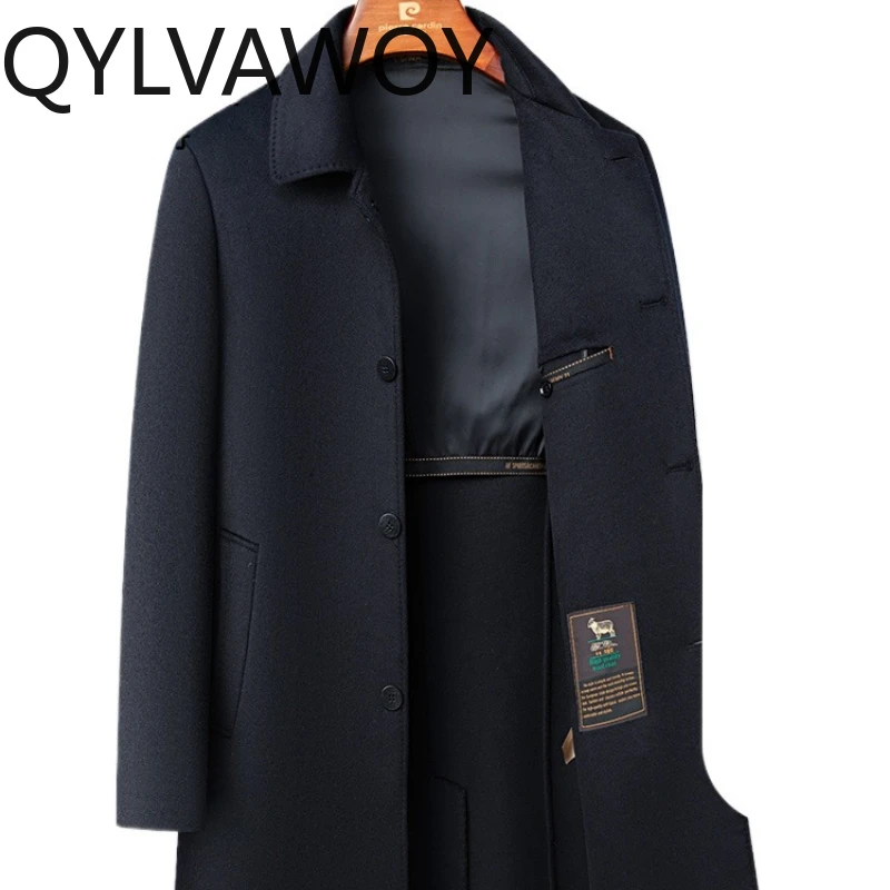 

QYLVAWOY Осеннее мужское двустороннее кашемировое пальто средней длины, деловой шерстяной плащ, верхняя одежда, стильный теплый высококачественный LJ2765
