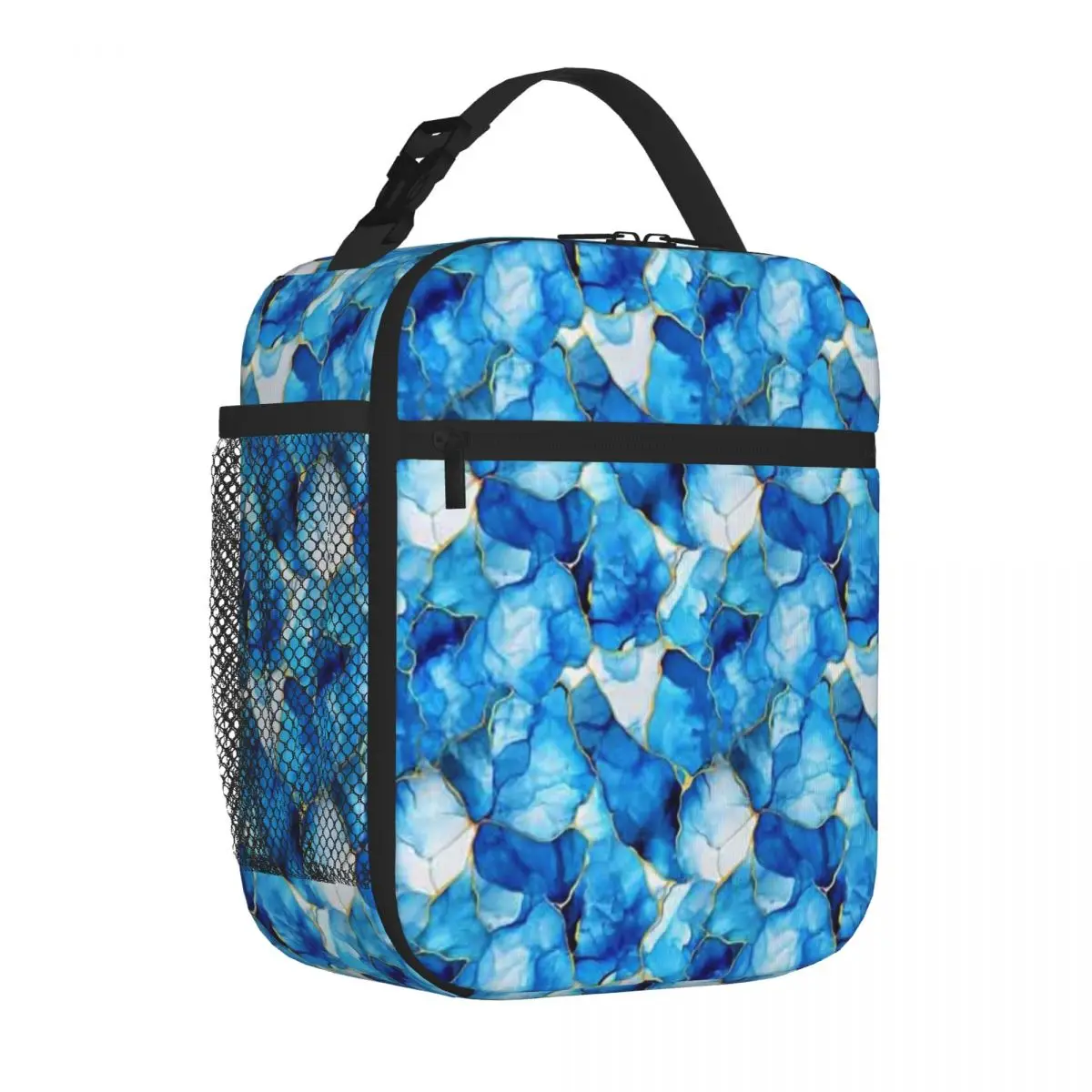 Bestselling Calming Blue Hues With Golden Accents Marbled Abstract Oxford Cloth Office Lunch Bag Office Lunch Carry Lunch Bag