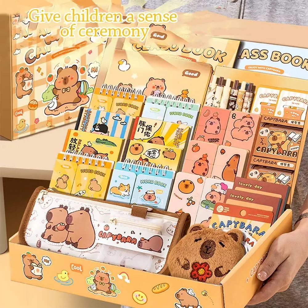 Imagem -05 - Papelaria Capivara Conjunto para Estudantes Back to School Gift Kit Lápis Case Bonito Papelaria de Estudo Large Capacidade Gift Box Abundante