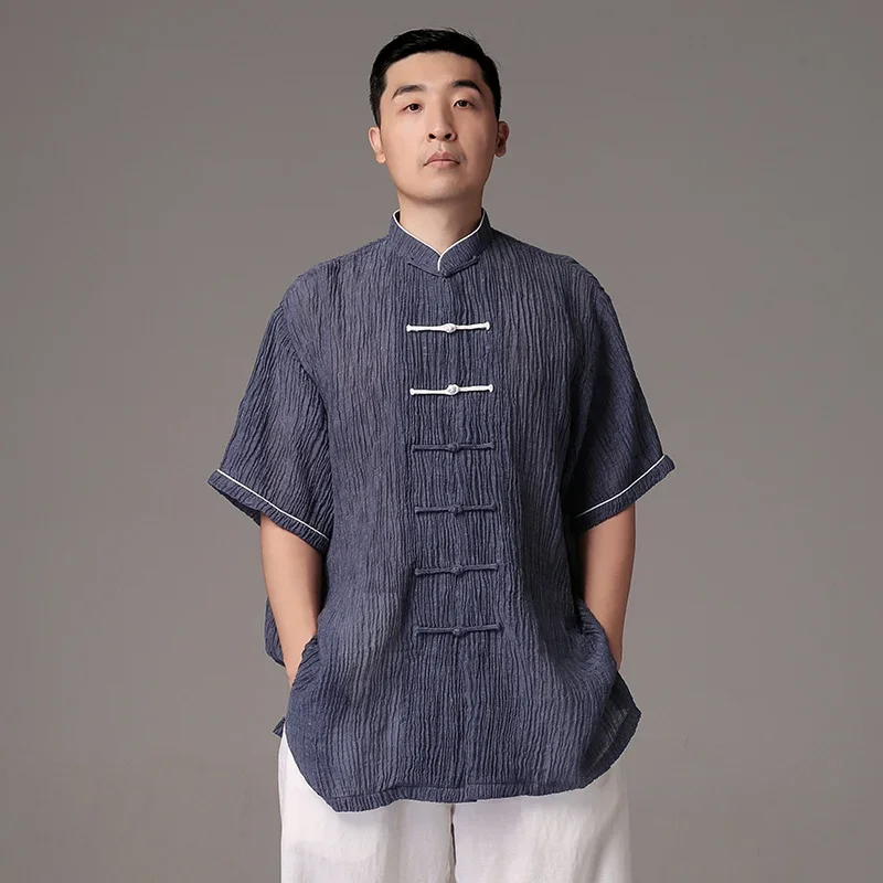 2024 New Corrugated Linen Unisex Kung Fu Tai Chi Uniform Traditional Chinese Clothing Summer Short Sleeves Free Shipping