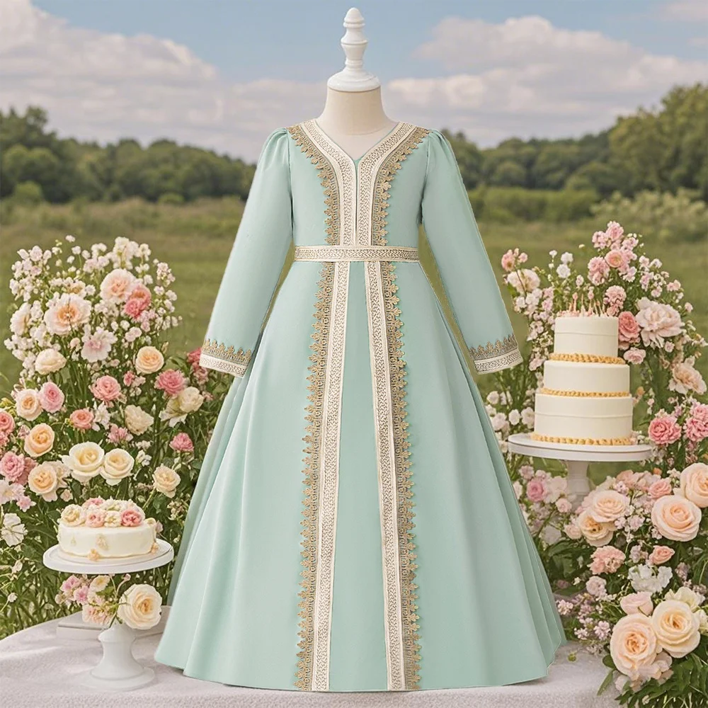 

Girls Robe Splicing Printed Midi Skirt Children Party Dress One Piece Muslim Clothing Festival Clothing