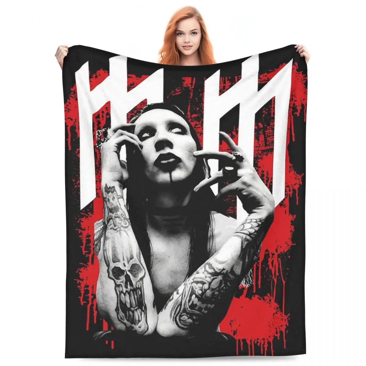 Marilyn Manson Glitch Fan Gift Music Blanket Fleece Sofa Throw Super Soft for Home Bedroom Outdoor Throws Bedspread Quilt