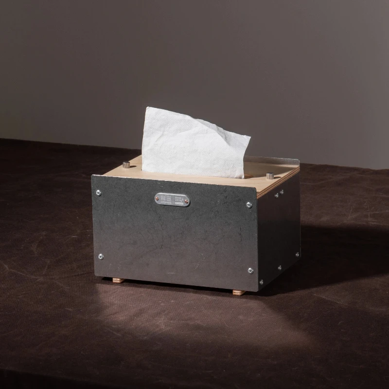 Modern Minimalist Floating Light Wooden Tissue Box with Stainless Steel Premium Storage Organizer for Home Decor