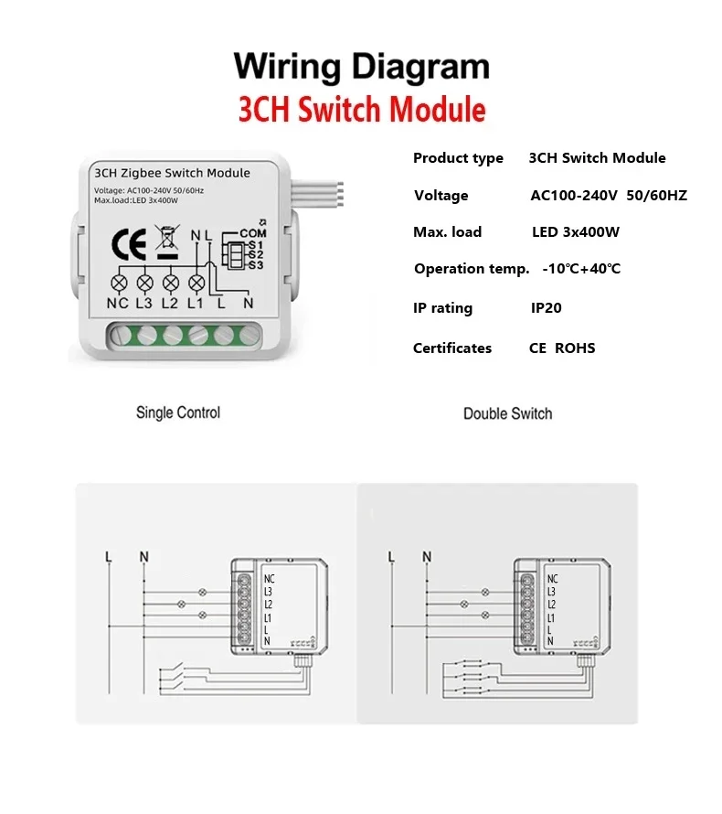 Tuya ZigBee 3.0 Smart Dimmer Switch Module Supports 2 Way Control Dimmable Switch Work with Alexa Google Home Smart Life Gateway