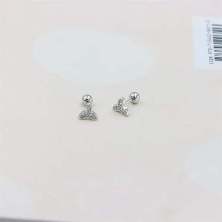 ZFSILVER 100%Sterling 925 Silver  Fit Cute Zircon Eye Windmill Screw Ball Stud Earring For Women Charm Jewelry Accessories Gifts