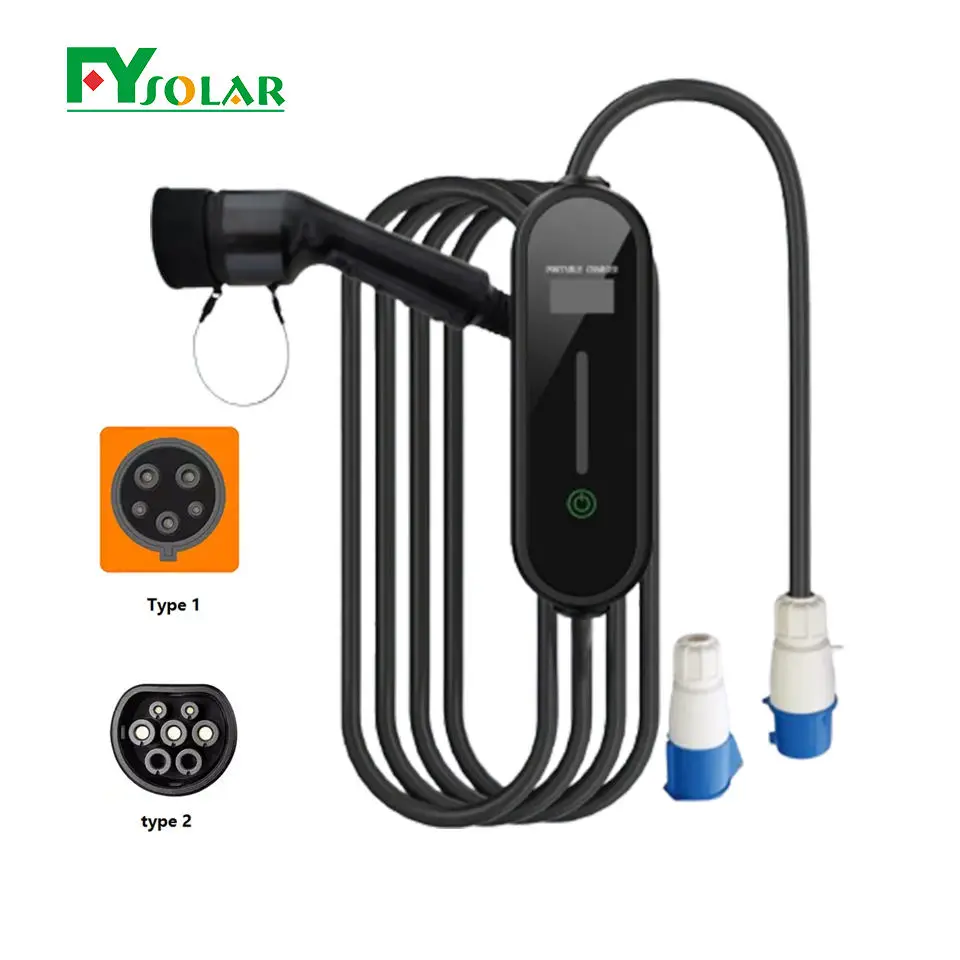 Smart Portable Ev Charger 3.5KW 7KW Type 2 1 Electric Car Fast Charger With Adjustable Current 16A 32A 40A