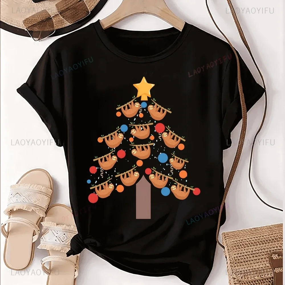 

Футболка с принтом «ленивец, жираф, голубь» с Рождеством и рождественским принтом, трендовая рубашка унисекс с короткими рукавами, большая хлопковая футболка