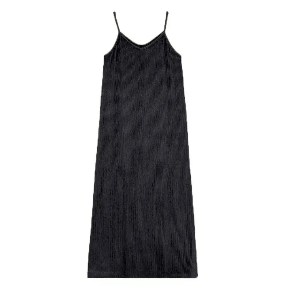 

Fashion A-line Loose Sling Dress Round Neck Beachwear Sleeveless Long Dress Solid Color Beach Vacation Sundress Summer