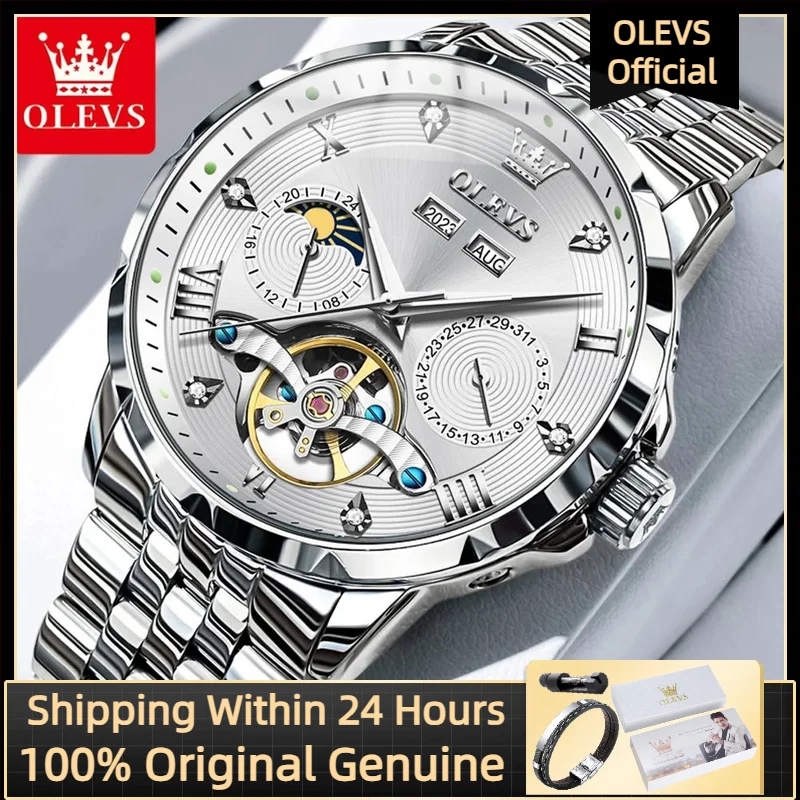 OLEVS 6691 Men's Watch Luxury Business Multi functional Flywheel Lunar Waterproof Men's Automatic Mechanical Watch Brand Watch