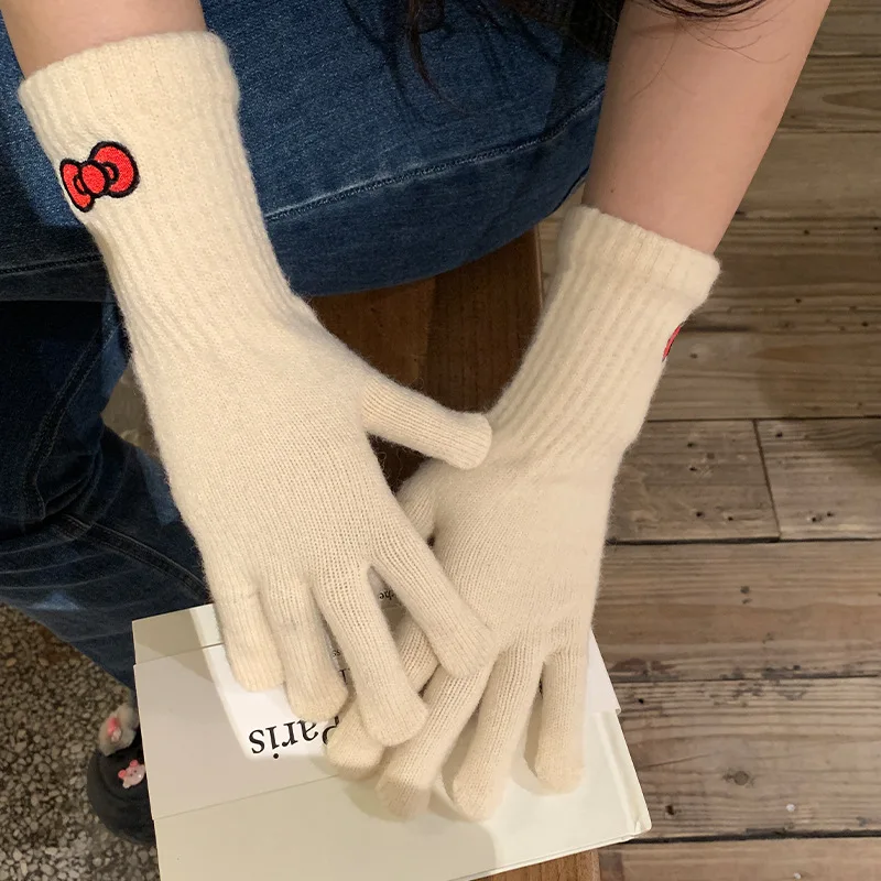 2024 Student Winter Girls Fashion Bow Gloves Cute Wind Warm Lengthened Touch Screen Gloves