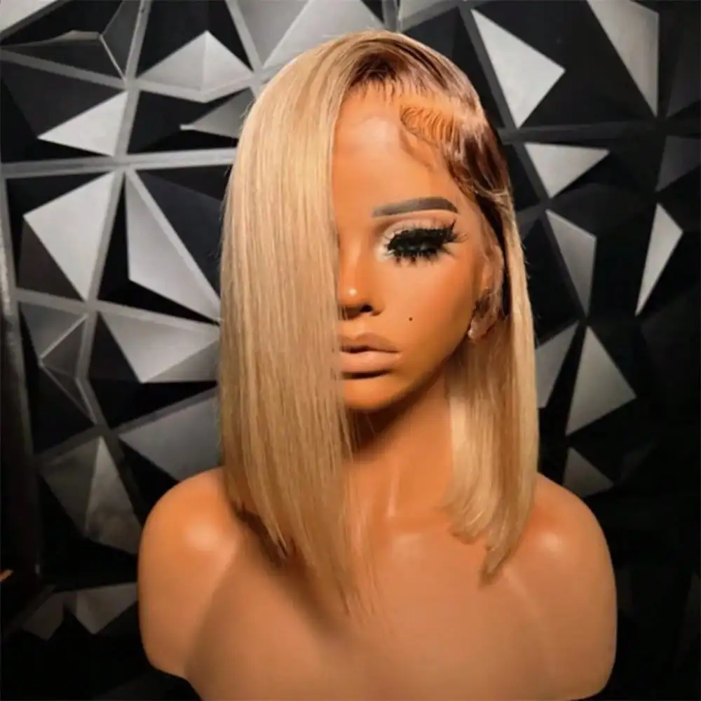 Ash Blonde Ombre Bob Lace Front Wig Human Hair 200 Density Straight Lace Front Wigs Human Hair 13x4 HD Lace Frontal Wig image 3