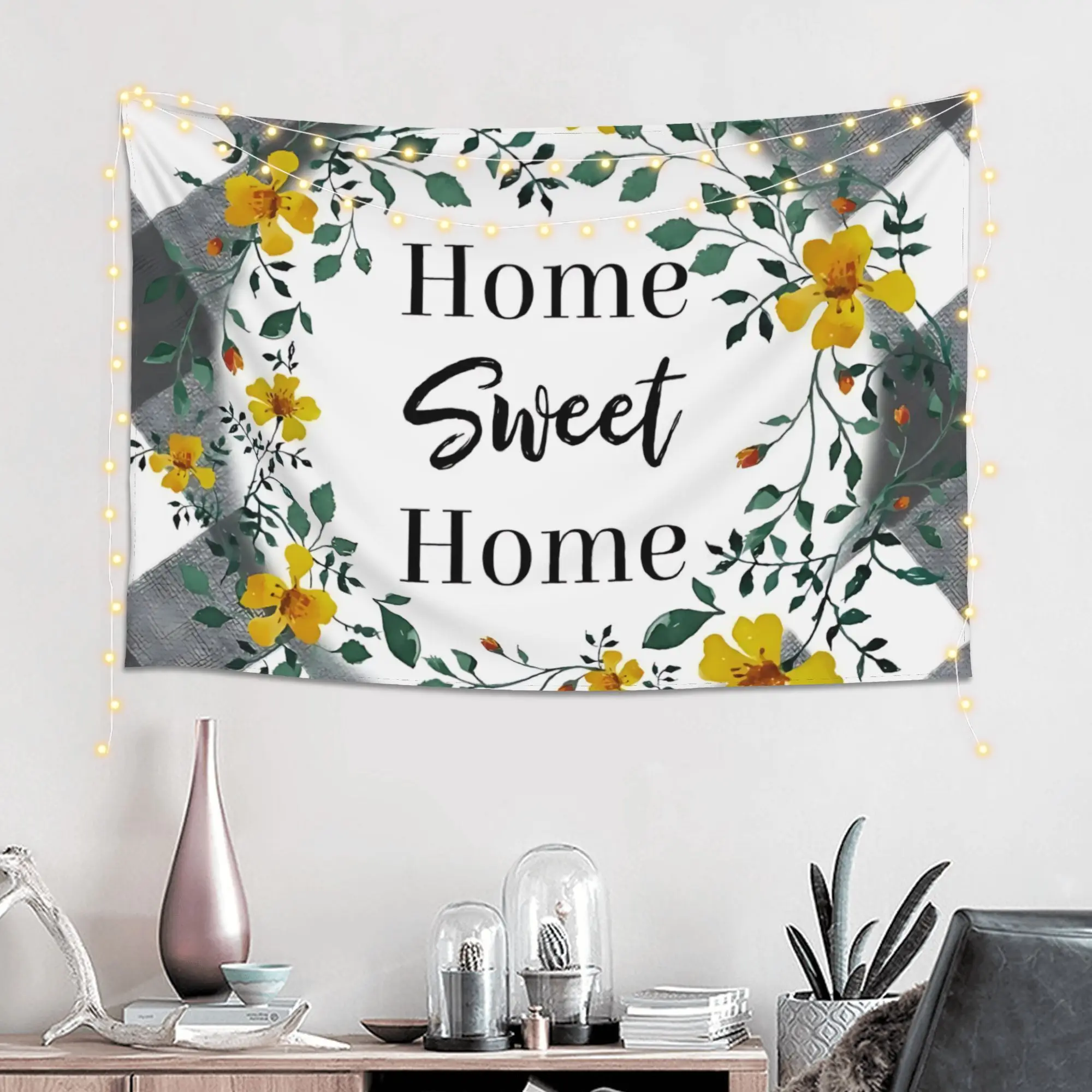 Home Sweet Home Floral Plaid Print Tapestry Room decoration  Home Decoration Tapestry Decor Accessories Cute Room Decor