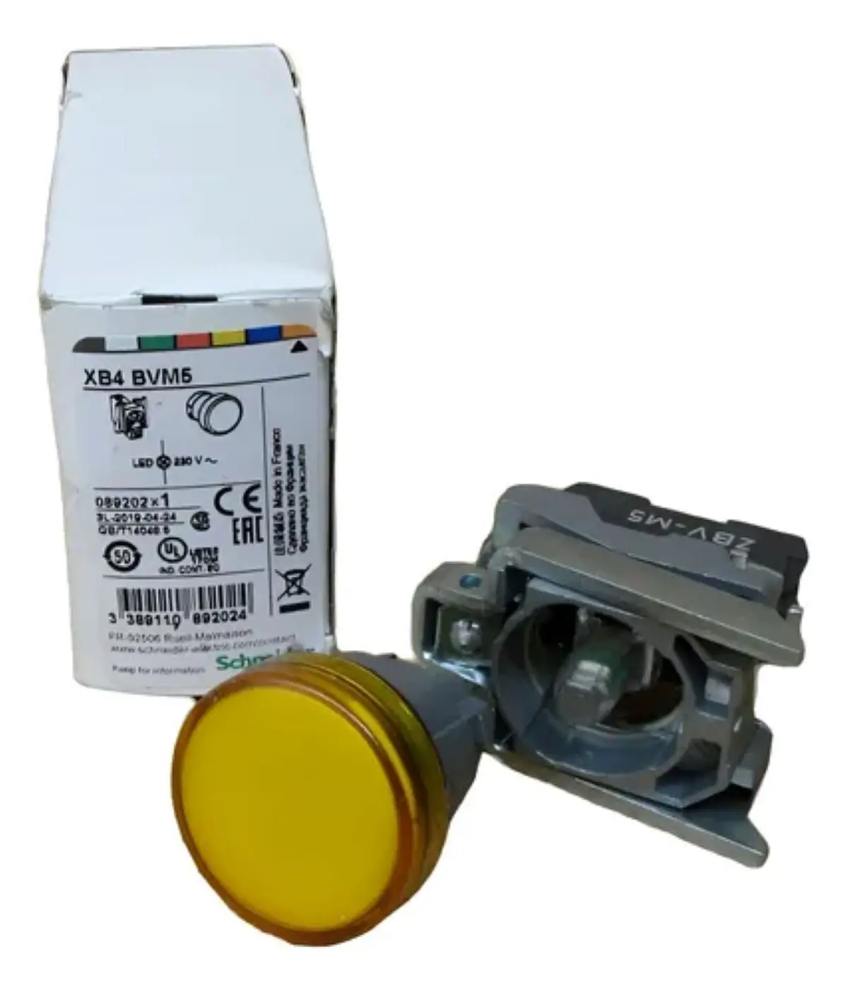 

XB4BVM5 = ZB4BVM1 + ZB4BV053 Сигнальная лампа, Harmony XB4, серый пластик, оранжевый, 22 мм, универсальный светодиод, прозрачная линза, 230...240В переменного тока