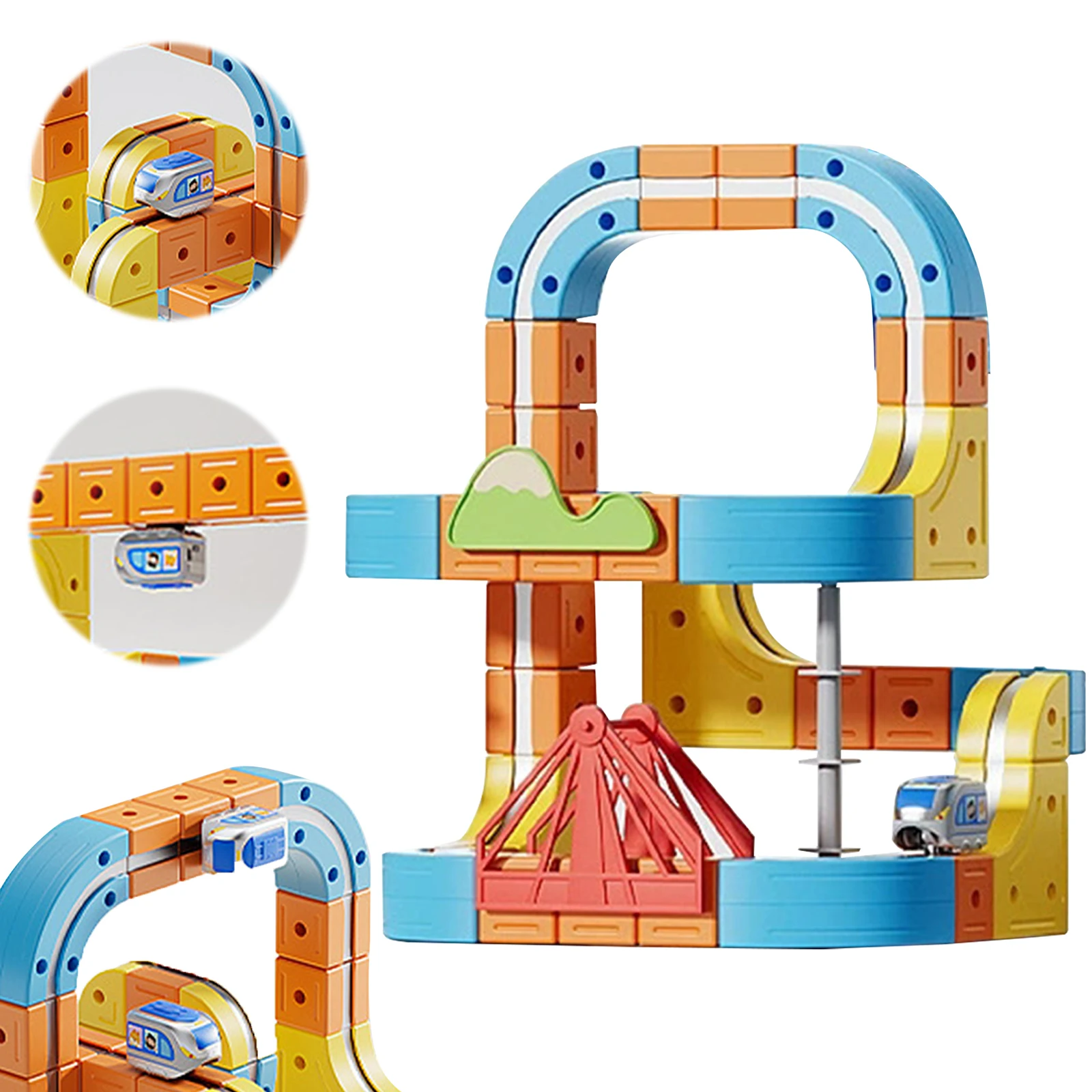 Kit di costruzione di binari per auto da corsa fai-da-te con treni e segnali stradali Set di binari per auto da corsa Giocattolo di binari per treni fai-da-te per bambini piccoli e bambini