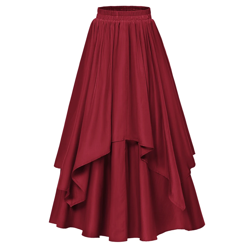 SD Women Skirts High Waisted Vintage Renaissance Dual-Layer Long Swing Skirt Elastic Waist Fashion Loose A-Line Maxi Skirt