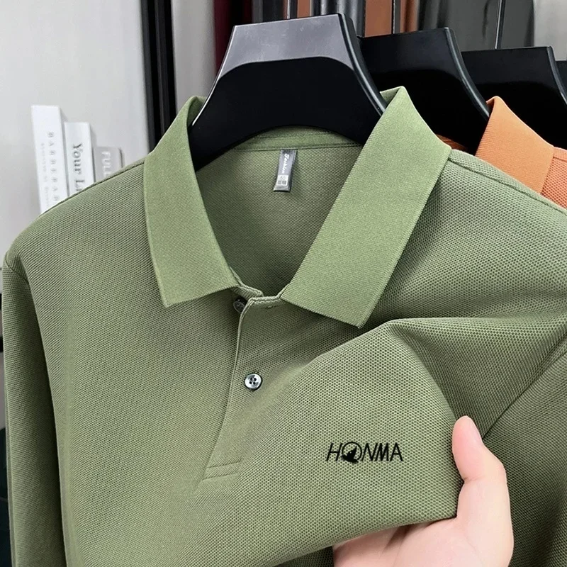 100% cotton men's luxury T-shirt autumn new long sleeved polo shirt high-end brand letter printed business casual sport golf top - Image 4