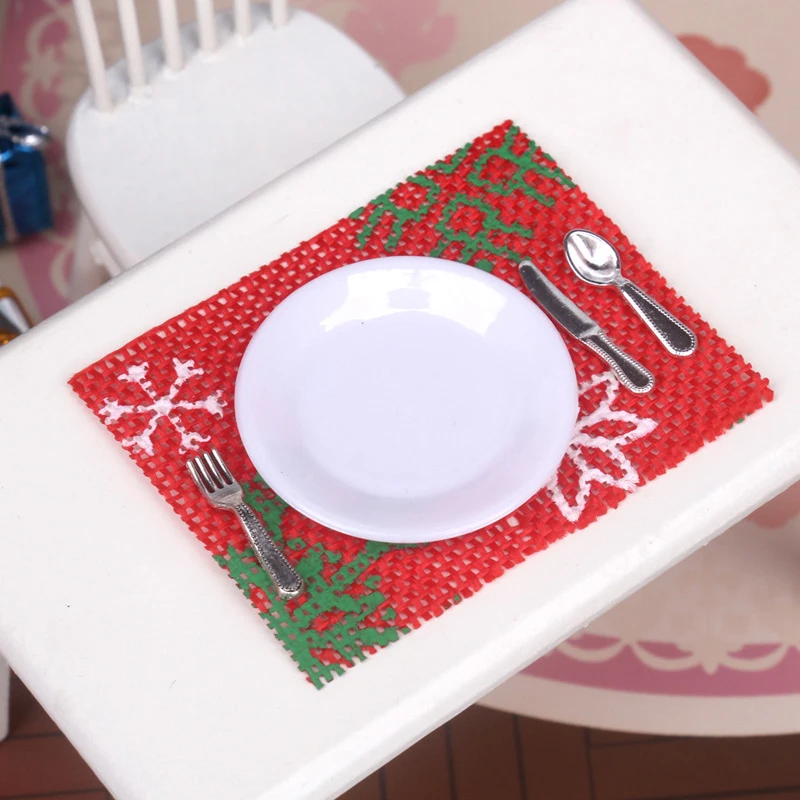 

1/12 Scale Dollhouse Miniature Placemat Tableware Set Model For Dolls House Christmas Decoration KidsPretend Play Toys