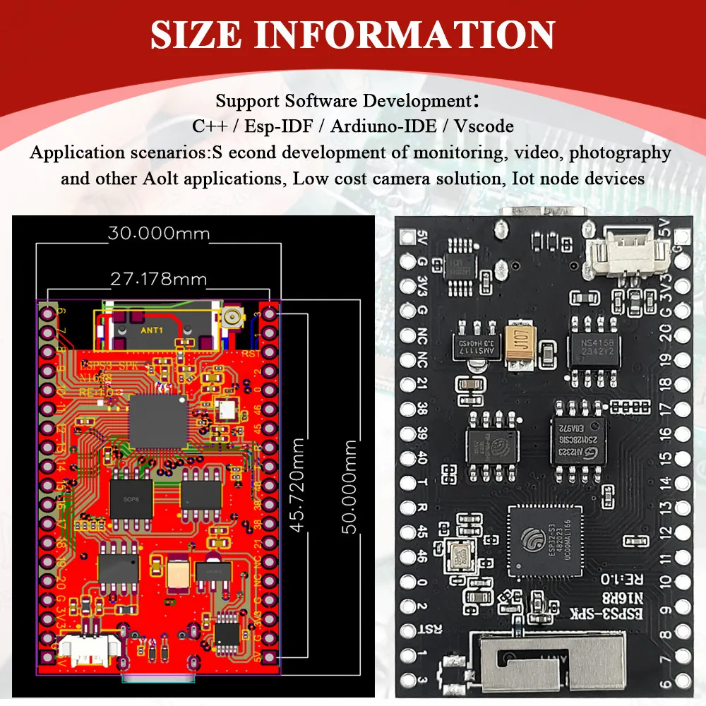 NEW ESP32 S3 CAM Speaker Development Board with OV2640 Wifi Camera Module Kit Dual MIC TF Slot N16R8 CH340X USB Type-C ESP32-S3