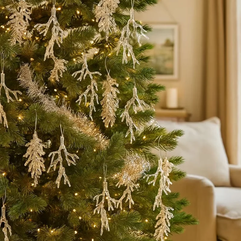 

Acrylic Christmas Icicle Pendant Realistic Artificial Leaves Glitter Christmas Branches DIY Craft Xmas Tree Hanging Ornament